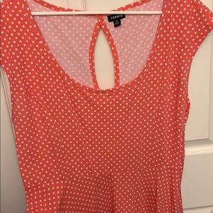Coral White Polkadot Scoop Dress Keyhole Back 3X